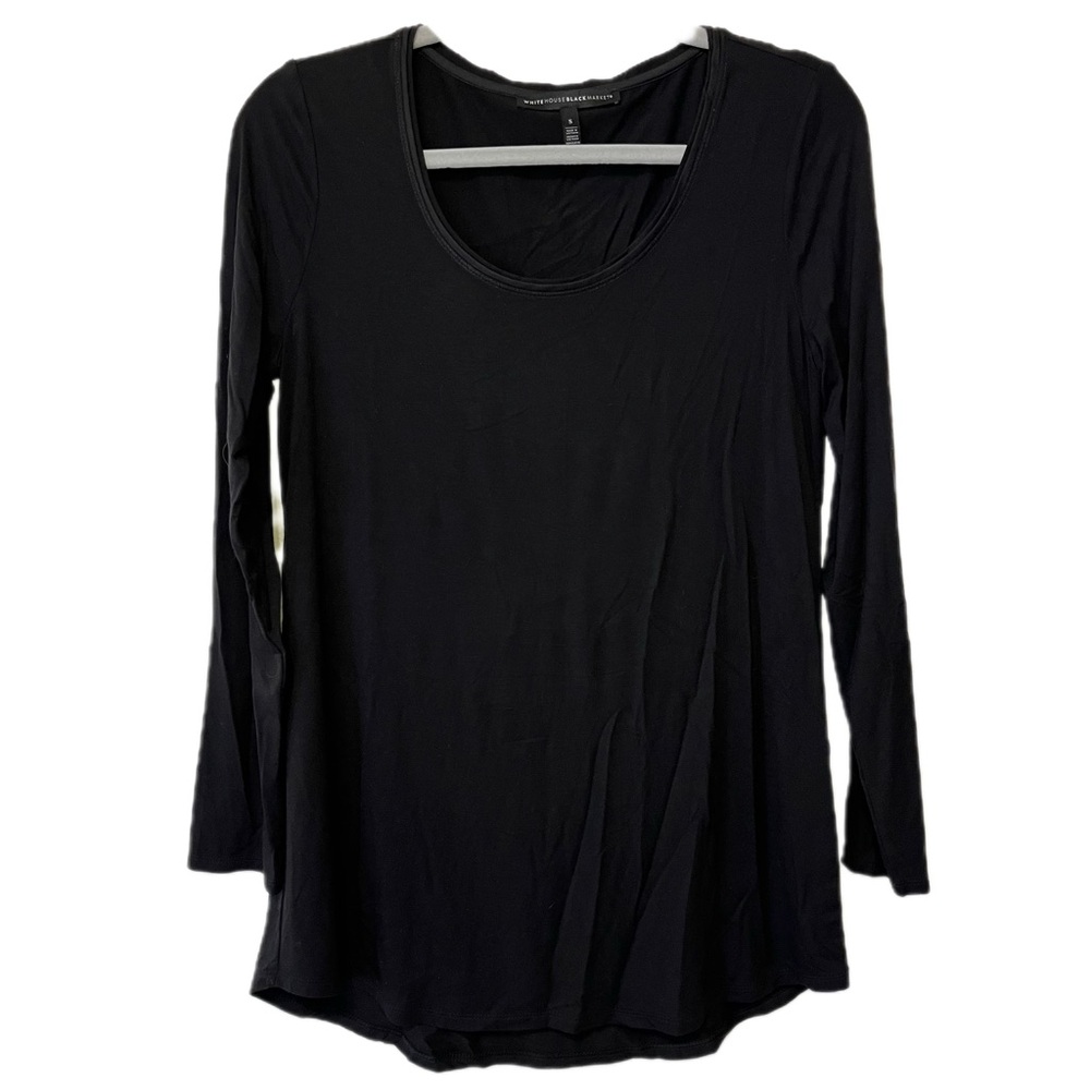 White House Black Market Women’s Top, black tunic length long sleeve shirt sz S